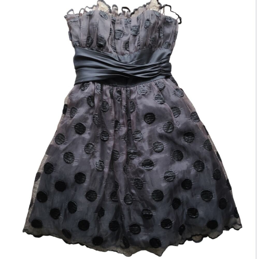 Betsey Johnson Vintage Black Strapless Polka Dot Tulle Dress Whimsigoth Coquette